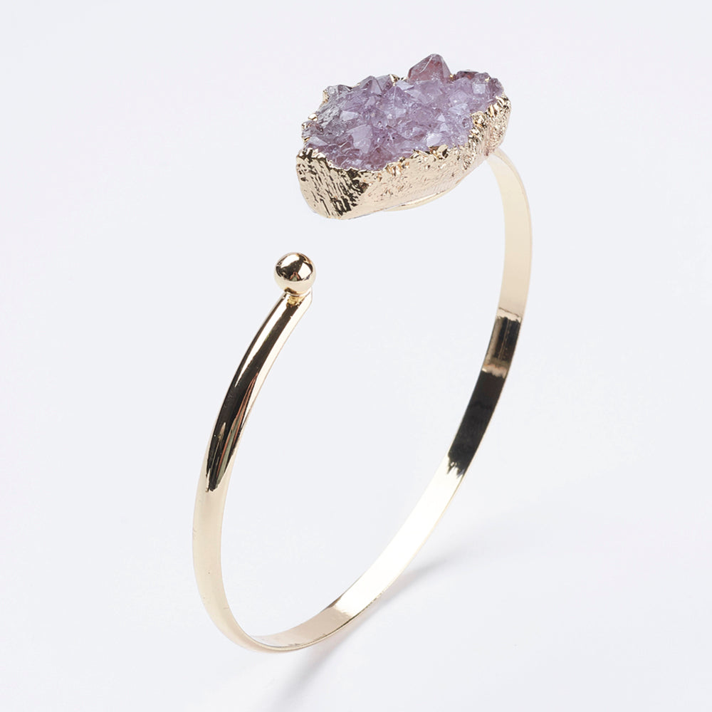 Bracciale con Drusa di Ametista in ottone sottile - Regolabile