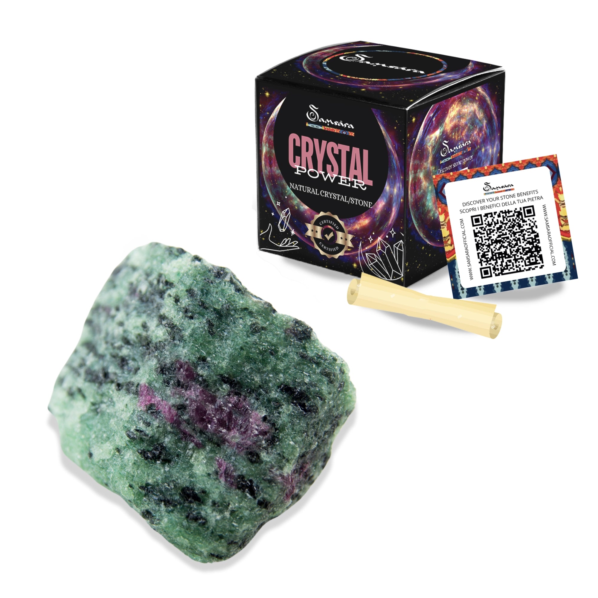 Samsara - Ruby Zoisite natural raw stone with gift box and information leaflet