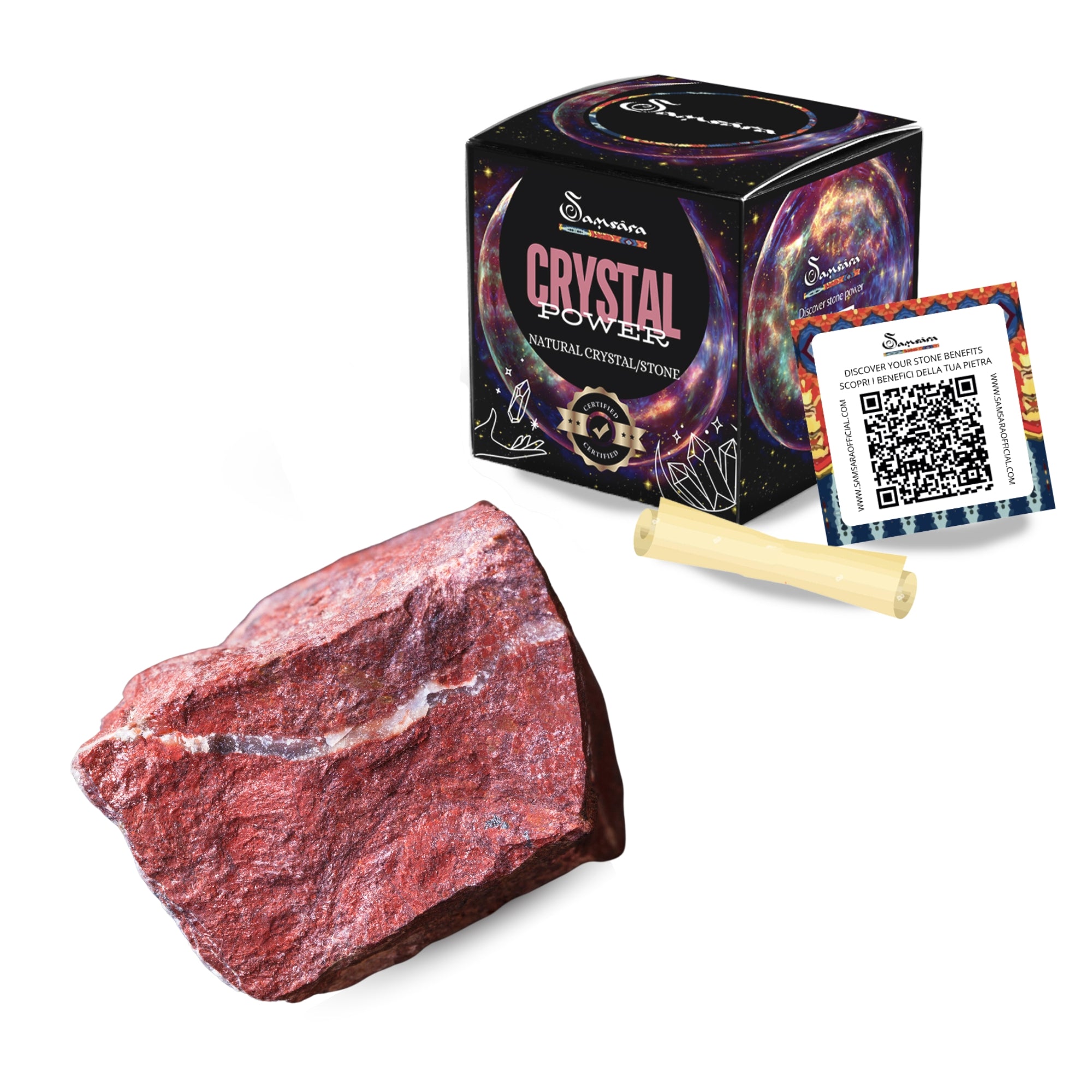 Samsara - Natural raw red stone jasper with gift box and information leaflet