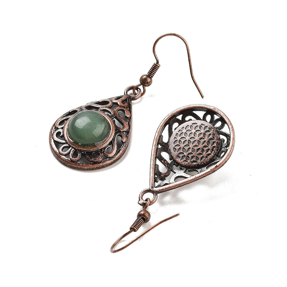 Drop pending earrings with green adventurine stone