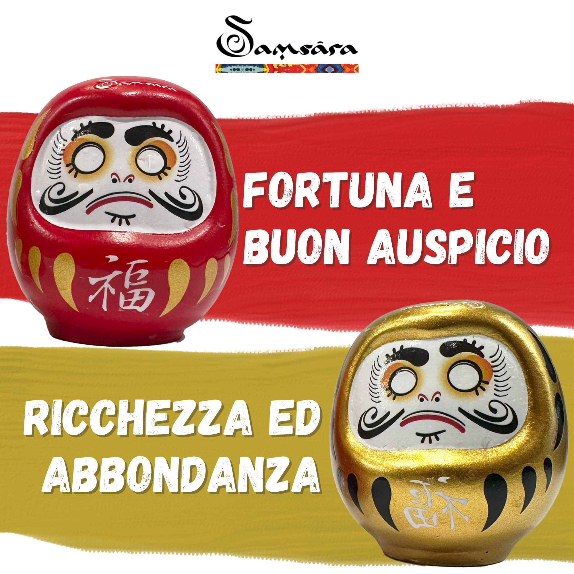 Samsara - Daruma Doll Amuleto Original Japanese Looking Luck in Porcelain - Gold