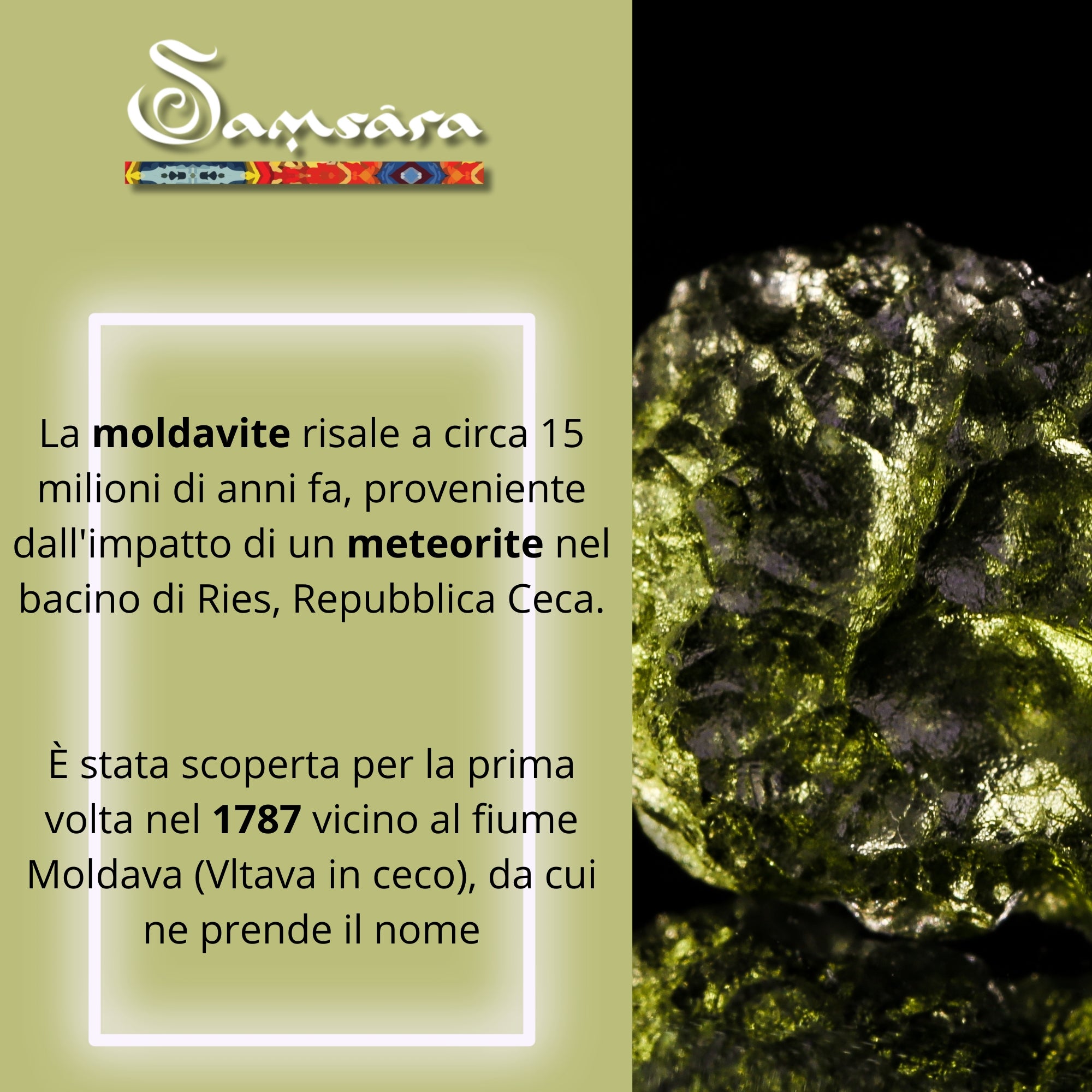 Samsara - Anello Moldavite in argento 925 naturale certificata con garanzia, regolabile