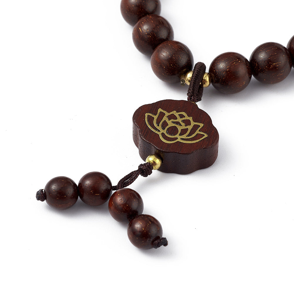 Mala bracciale in legno di Sandalo Rosso - elastico con fiore di loto