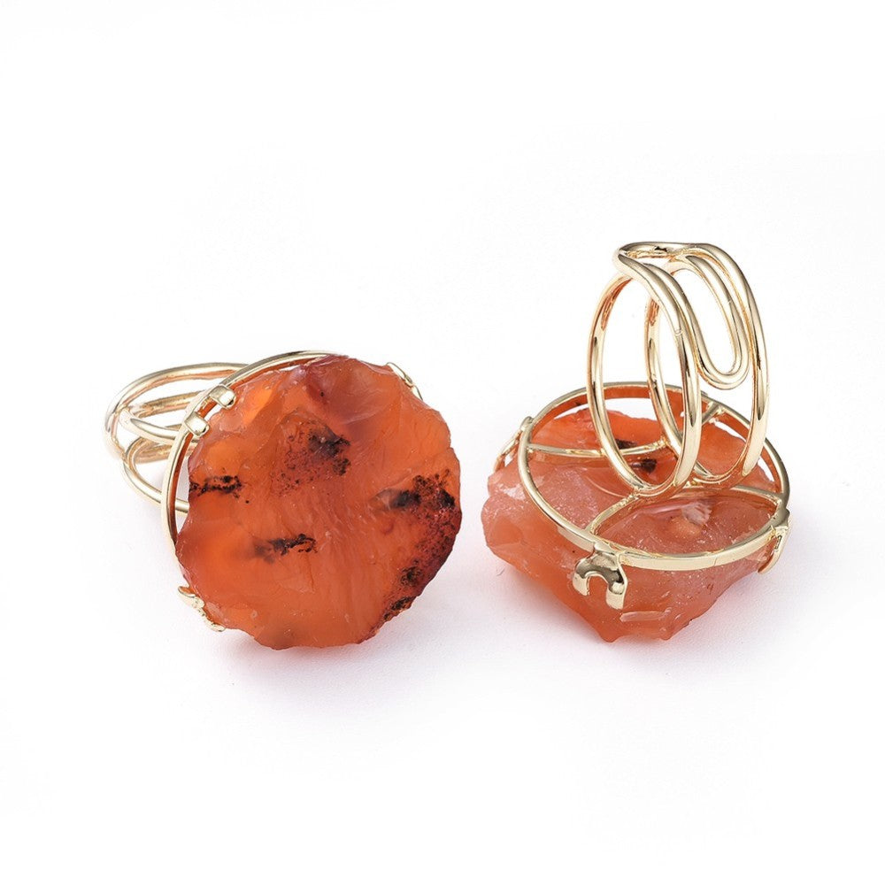 Ring with raw corniola - adjustable