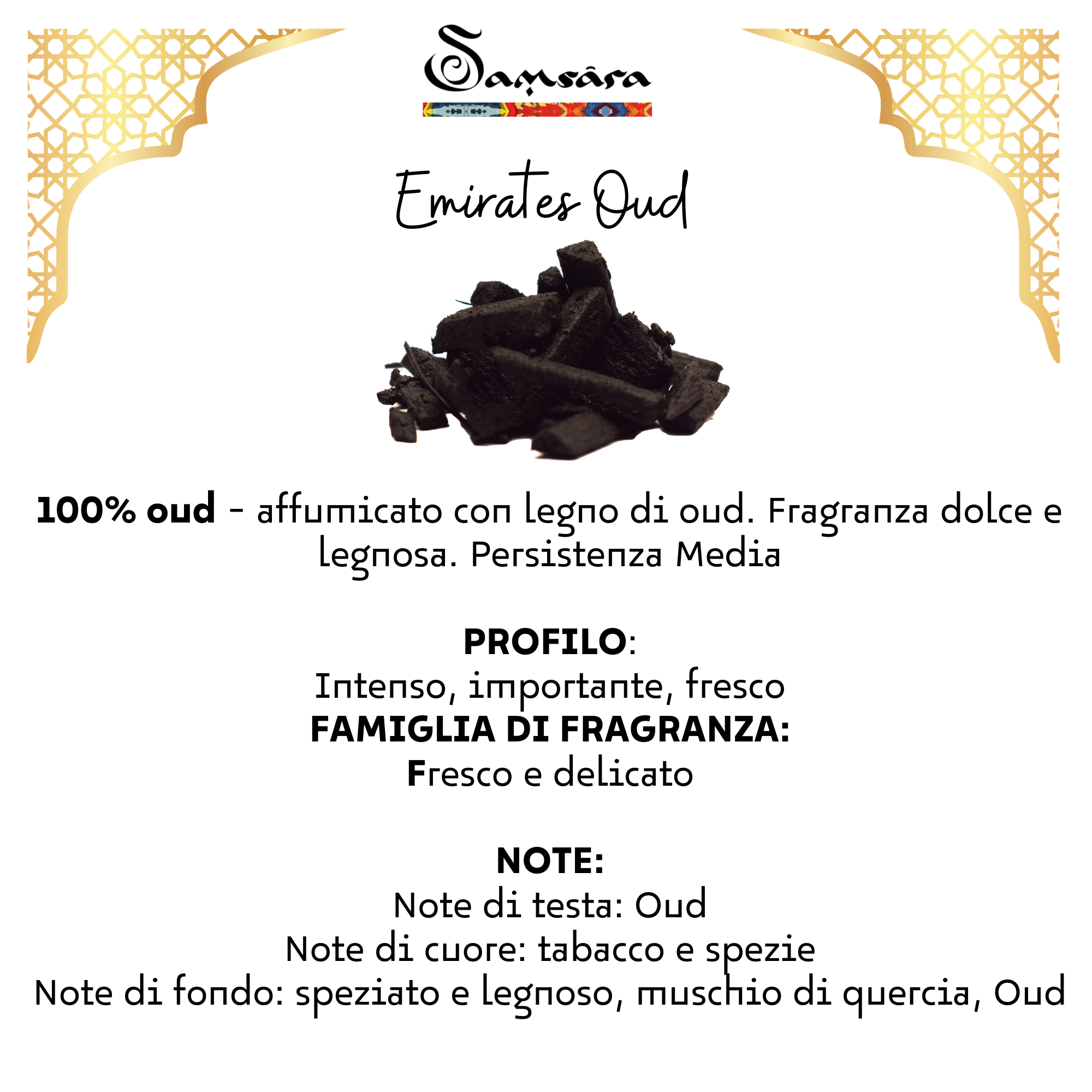 Samsara - Bakhoor Solid Arabic perfume with ultra persistent OUD wood | Body perfume, hair and clothing - Emirates Oud | 20g - Made in Dubai