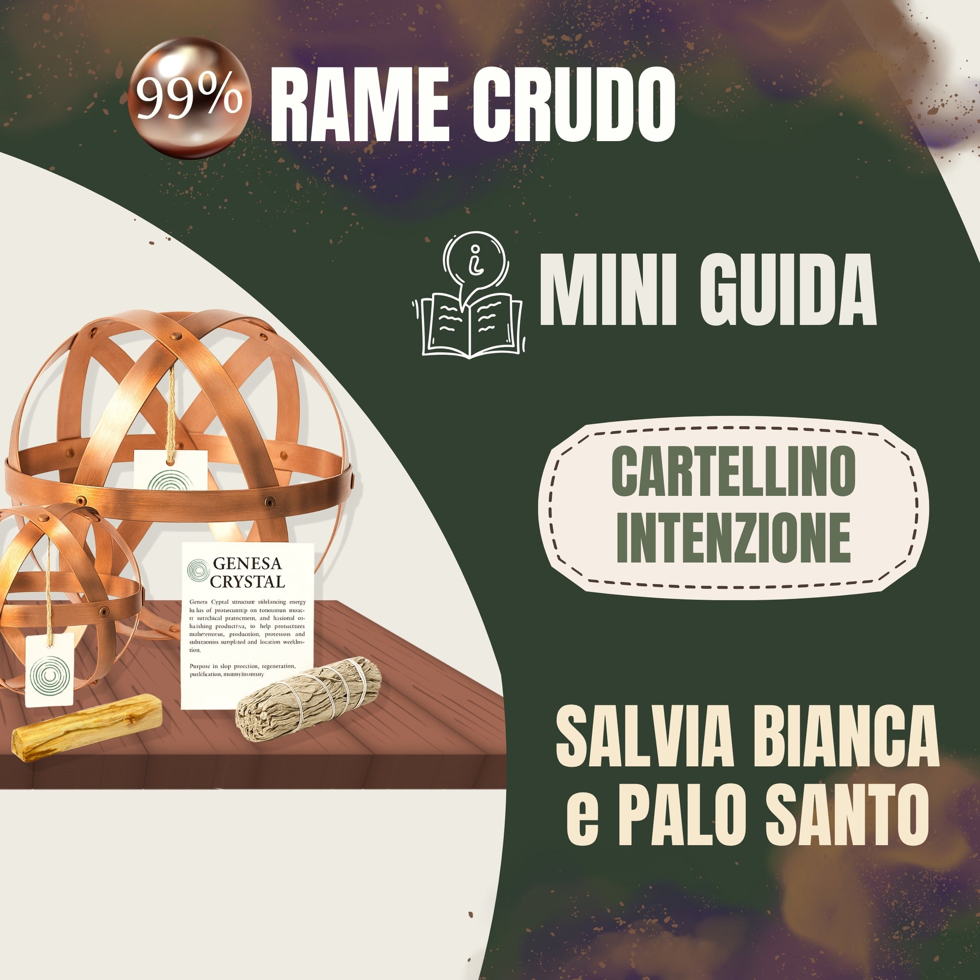 Genesa Crystal in Rame crudo 99% | artigianale, incluso kit intenzione e purificazione