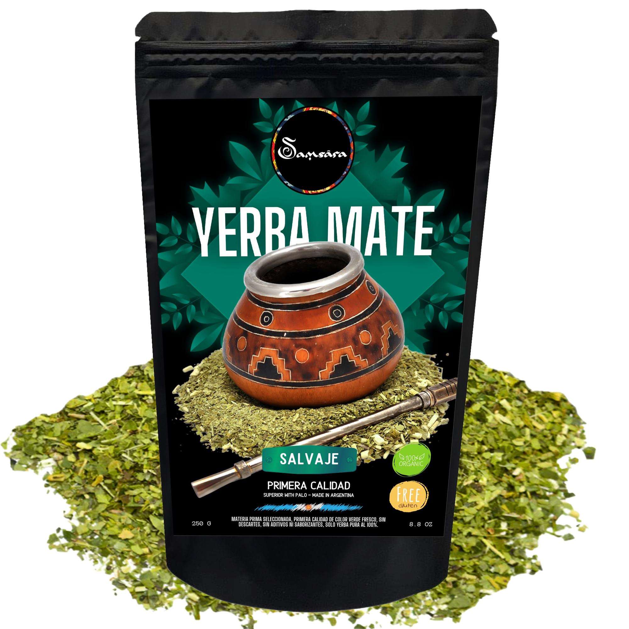 Samsara - Yerba Mate Gluten -free artisan, Salvaje | Traditional Macina Without Palo | Made in Argentina