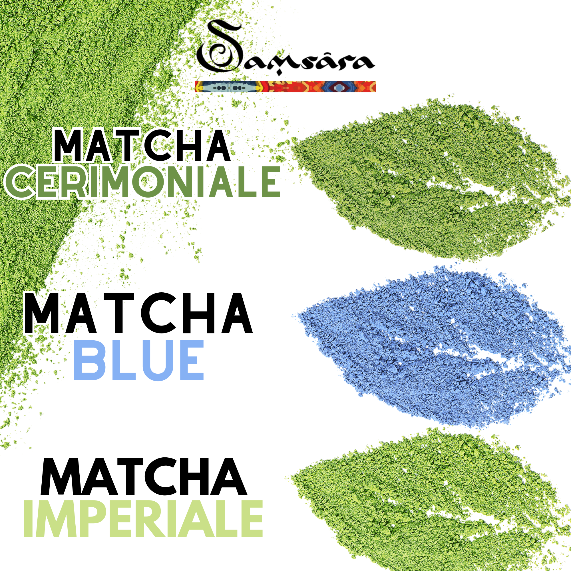 Samsara - Matcha Kit, Illustrative Book and 15 Recipes - Blue Matcha, Temcha ceremonial and imperial - 10g each - Japanese ritual with Chasen and Chasaku