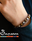 Samsara Bracciale Tibetano in Argento 925 e Turchese Celeste - Filo in cotone cerato vari colori