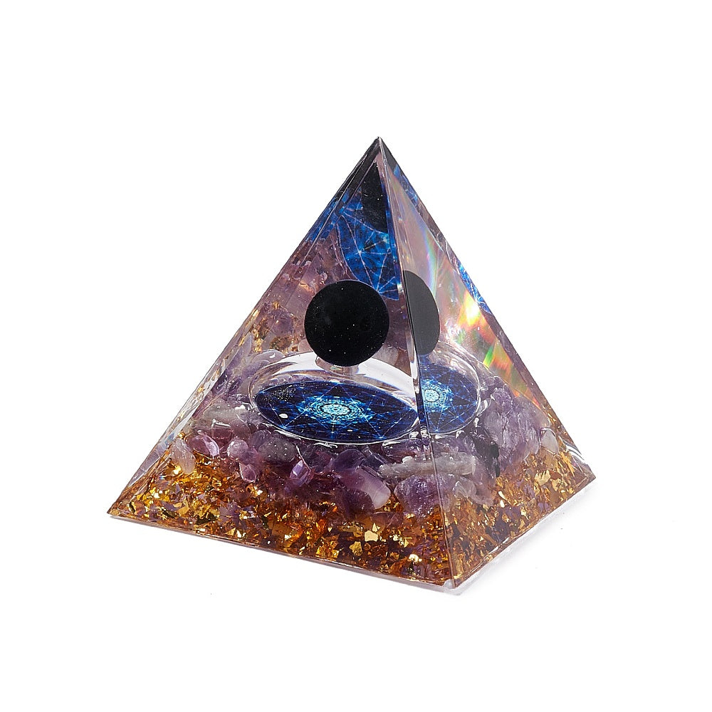 Orgonica pyramid with gold lamina - Amethyst and Ossidiana