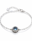 Bracciale in Argento 925 con Acquamarina Naturale – Sfere in Pietra e Centrale Pavé