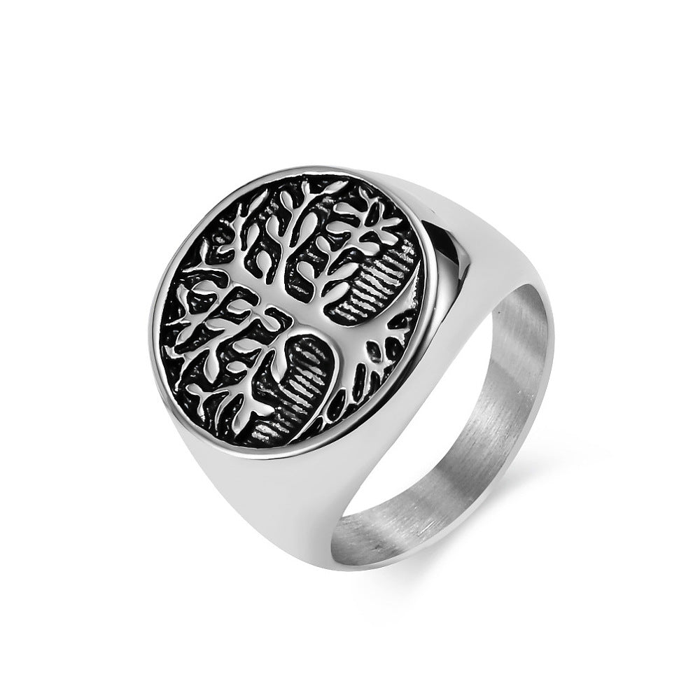 Ring with tree of life in stainless steel