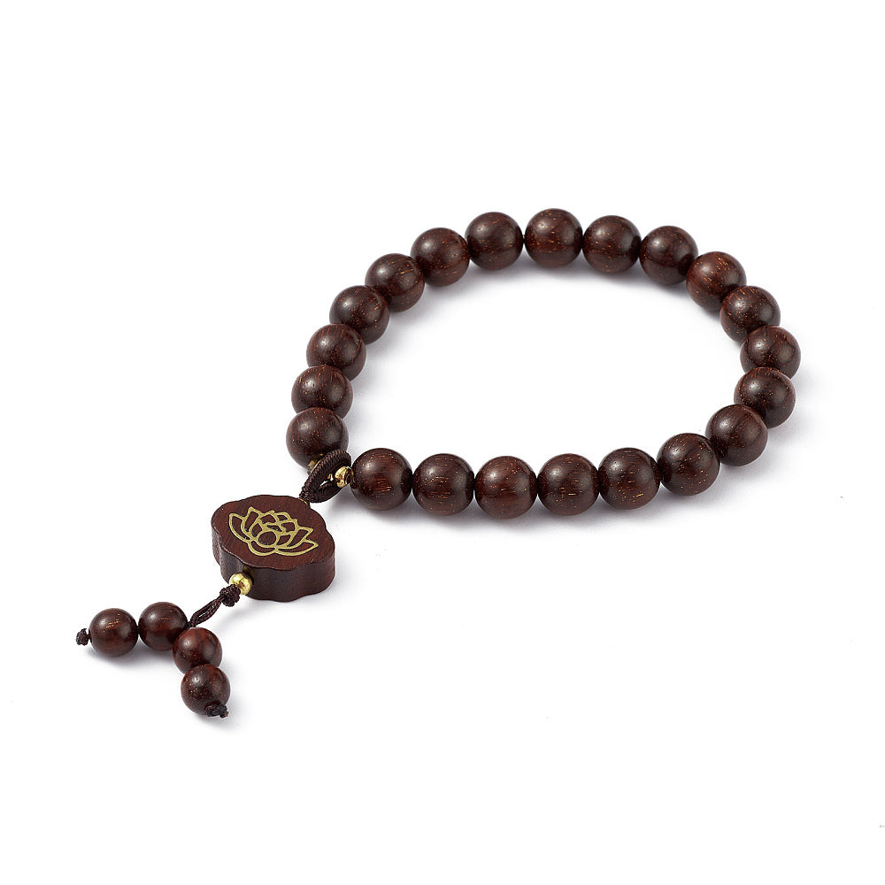 Mala bracciale in legno di Sandalo Rosso - elastico con fiore di loto