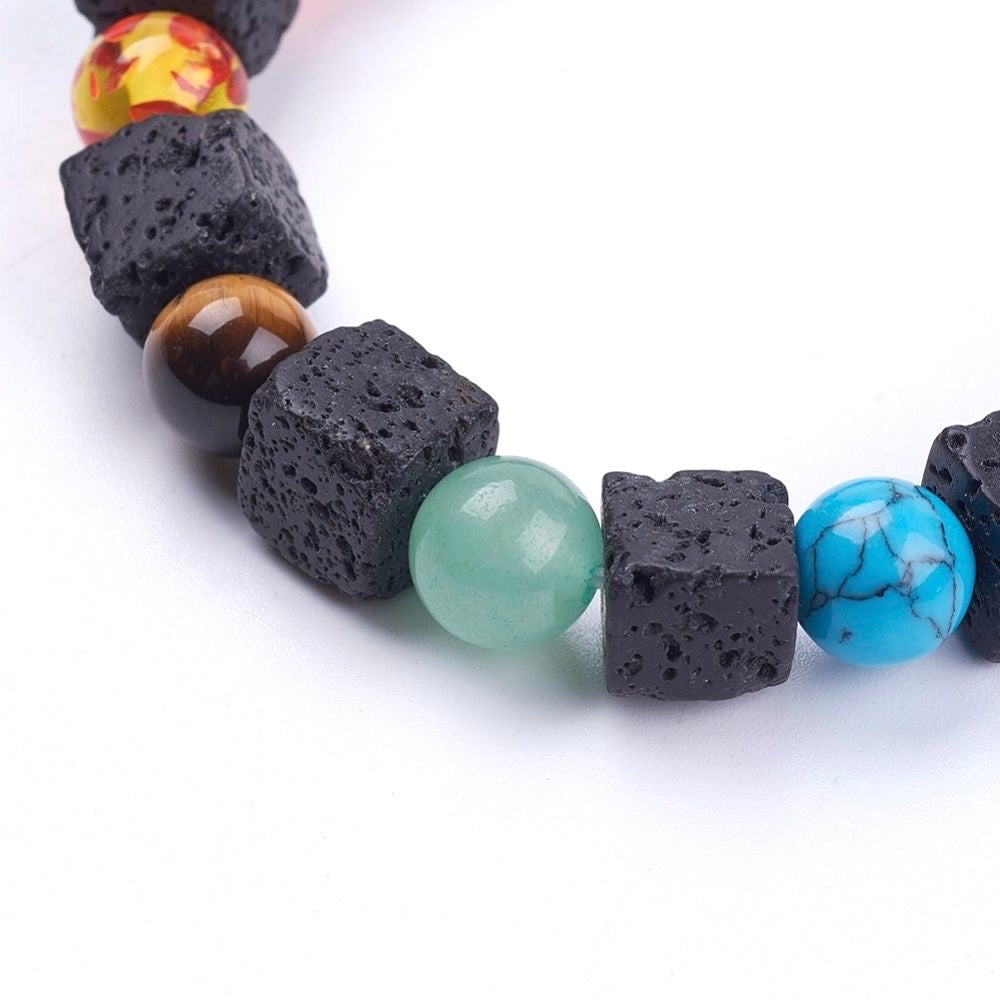 Yean Bracciale 7 Chakra In Pietra Vulcanica E Cristalli, Elasticizzato, 8mm, Unisex, Regalo Benessere