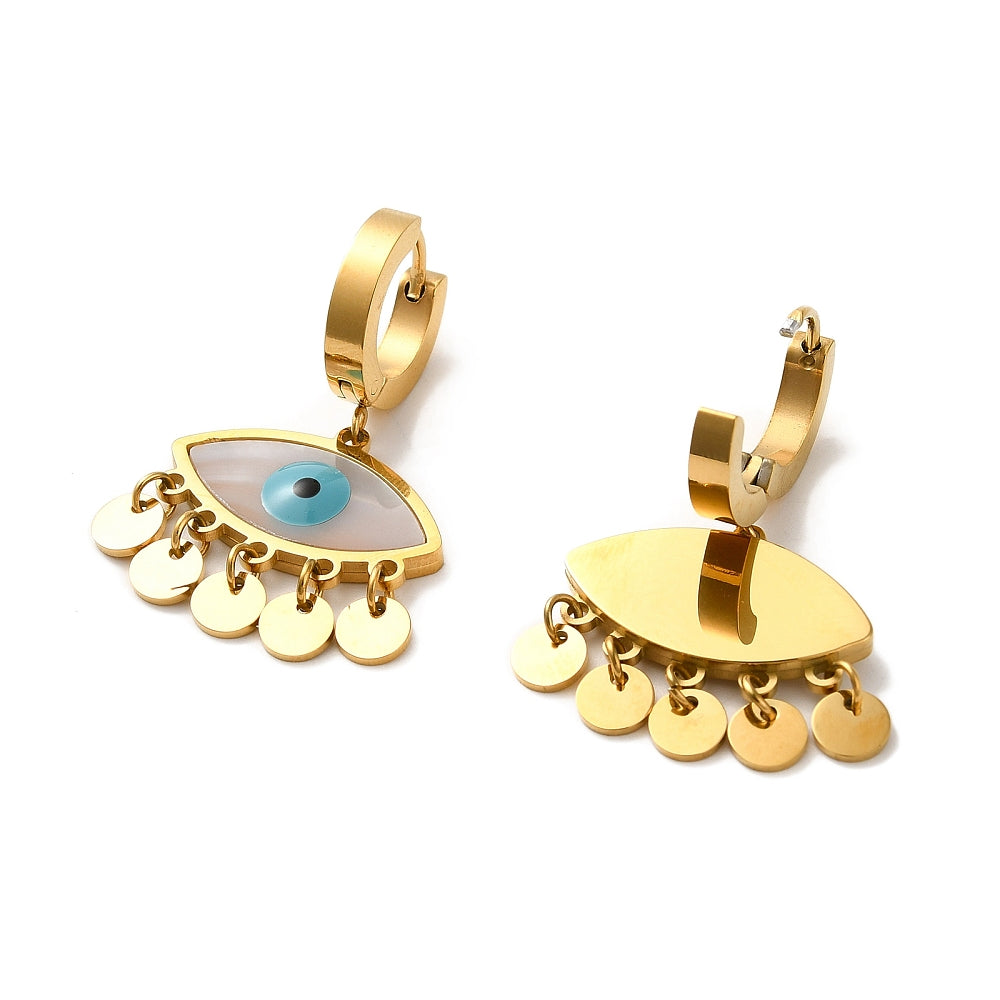 Earrings with natural shell and eye of Allah in stainless steel - Amuto evil protection protection