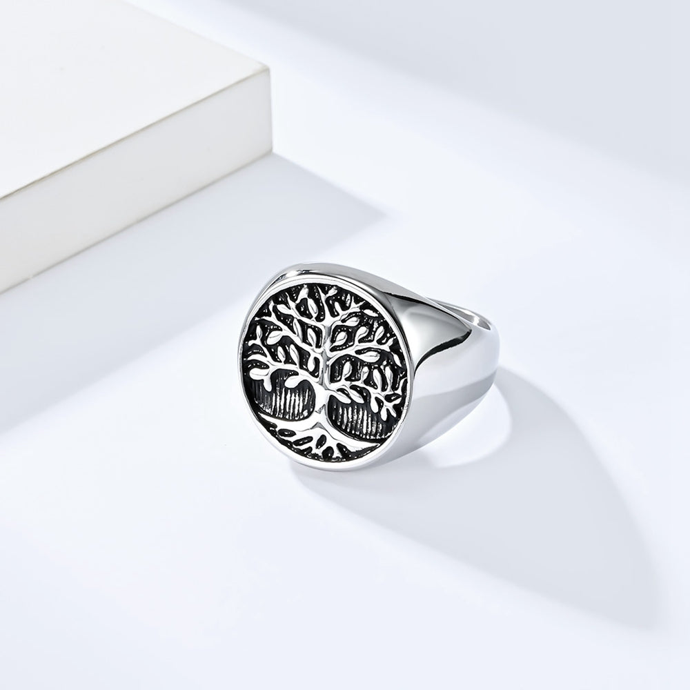 Ring with tree of life in stainless steel
