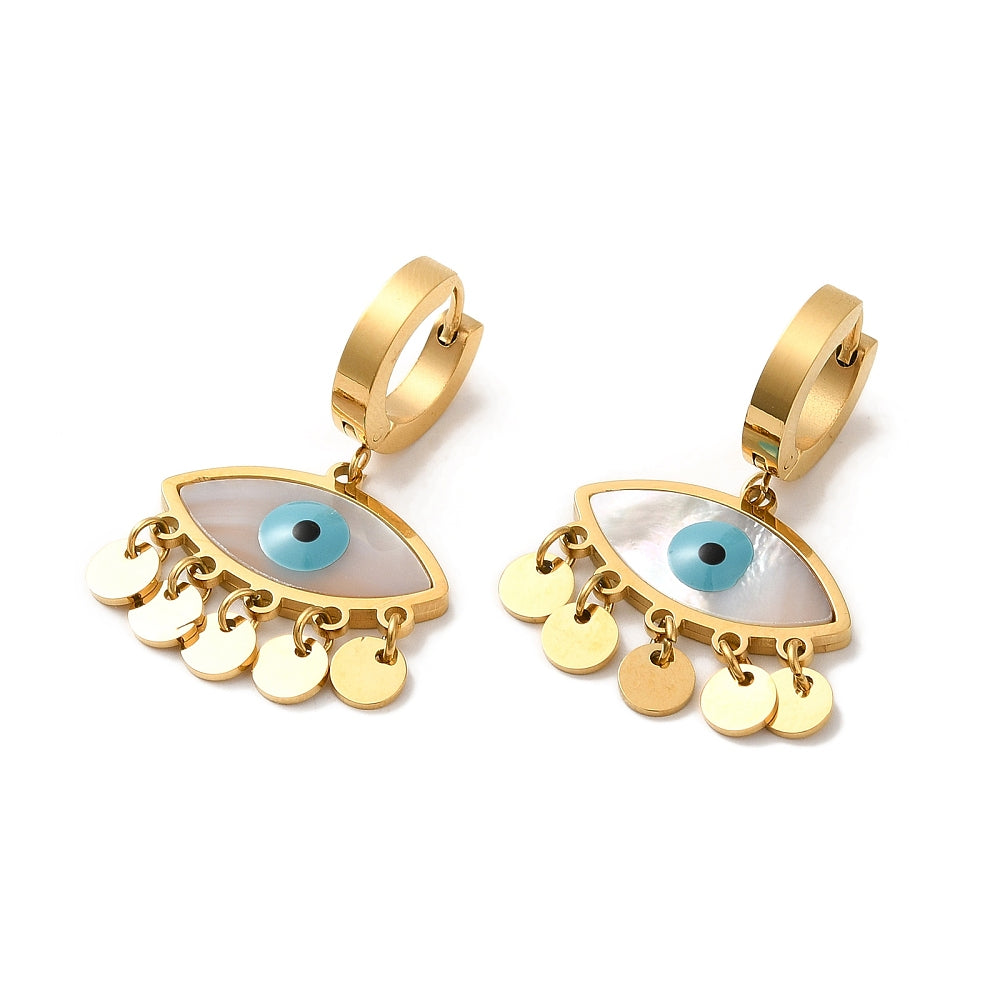 Earrings with natural shell and eye of Allah in stainless steel - Amuto evil protection protection