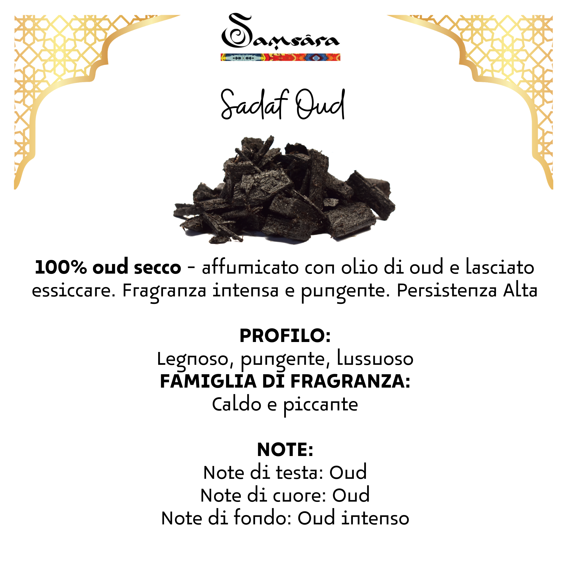 Samsara - Bakhoor Solid Arabic perfume with ultra persistent OUD wood | Body perfume, hair and clothing - Sadaf Oud | 20g - Made in Dubai