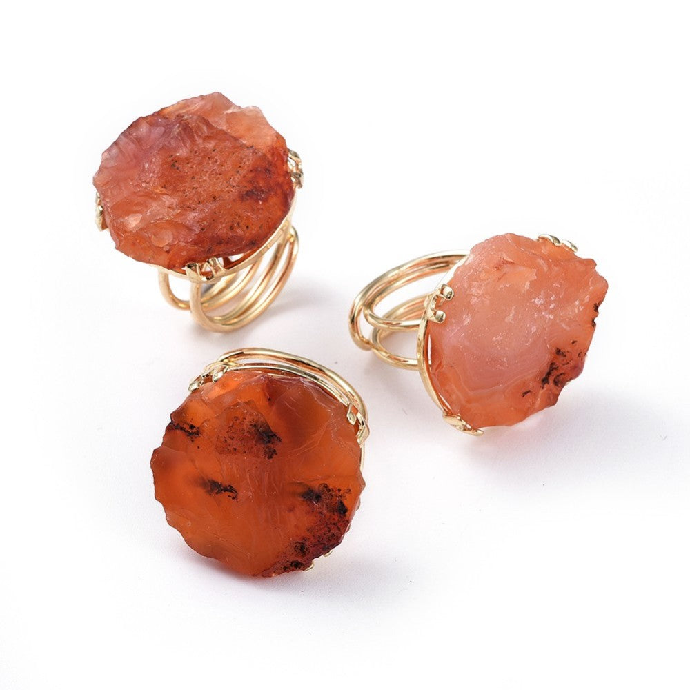 Ring with raw corniola - adjustable