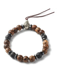 Bracciale in Ematite, Lava nera e legno - zucca con mantra incisi