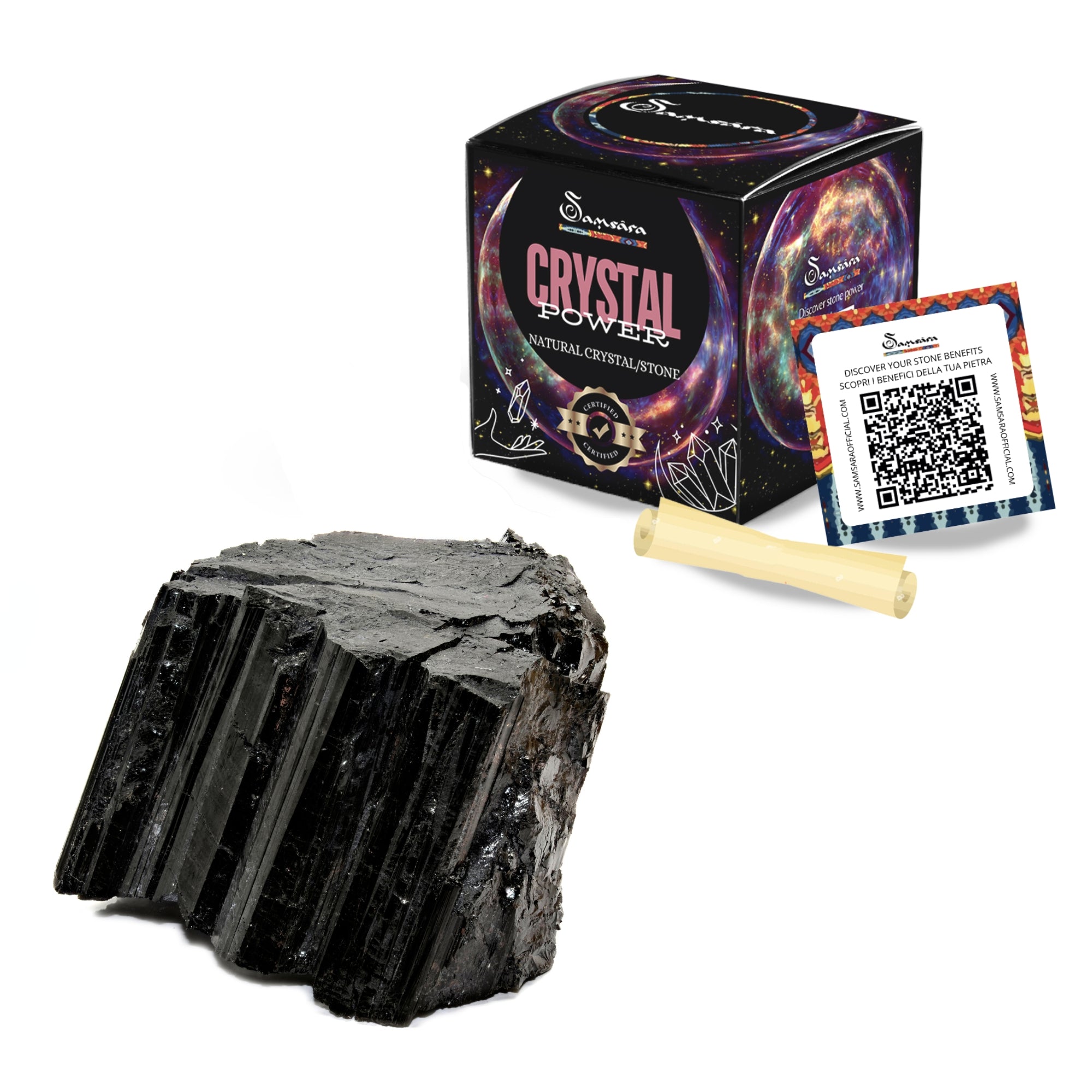 Samsara - Black Timaline Natural Rough Stone With Gift Pack and Information Leave