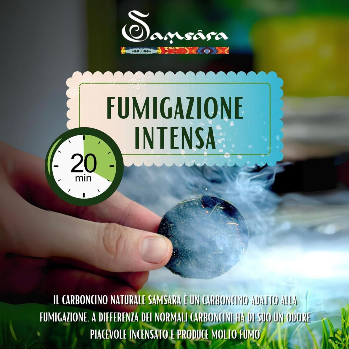 Samsara Carbioncini Anti -mosquito incentive to the 100% natural lemongrass - No coal, no chemical additives, no volatiles - No Mosquitos (8 charcoals)