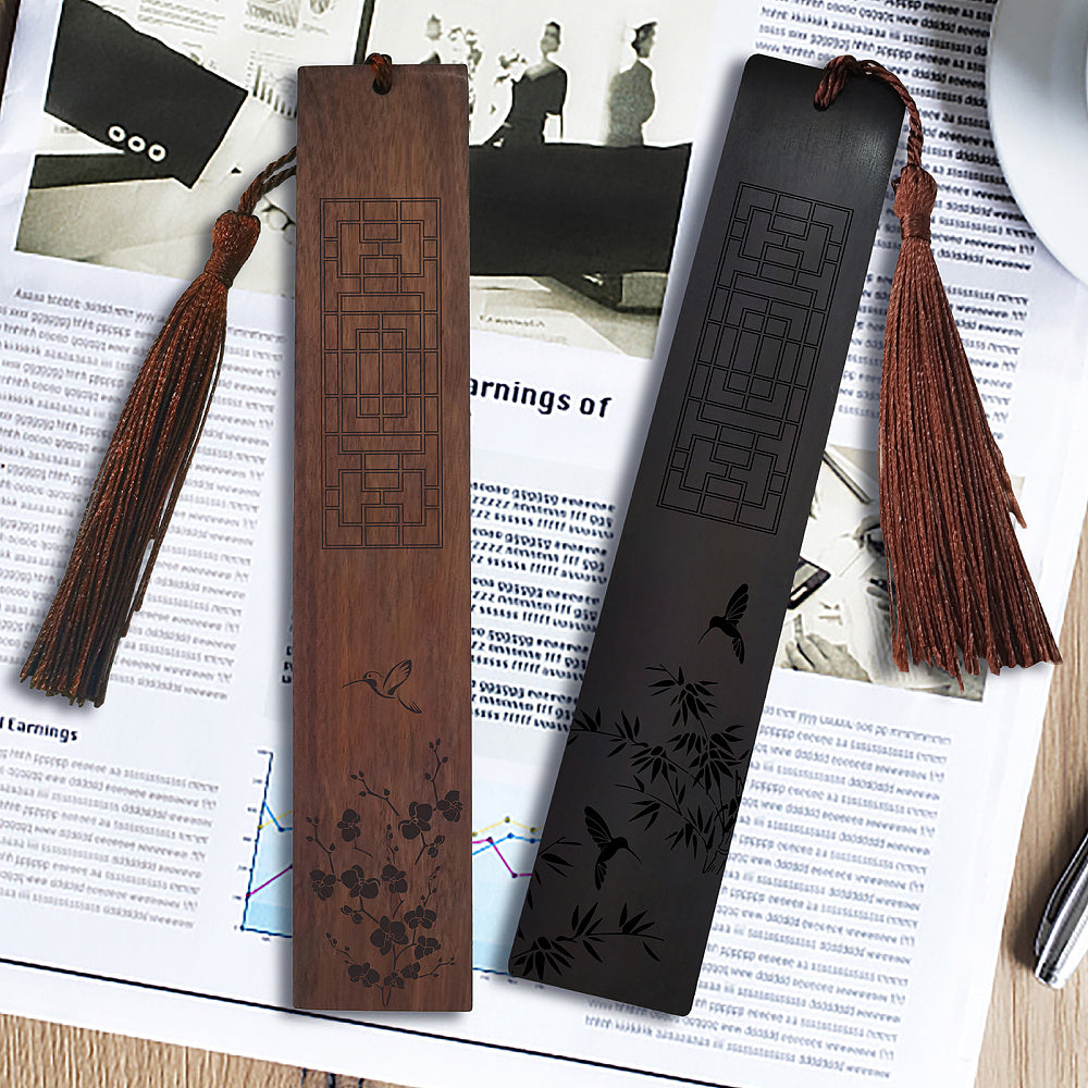 Bookmaking in Rosewood and African Blackwood with engraving - Bamboo and plum flowers
