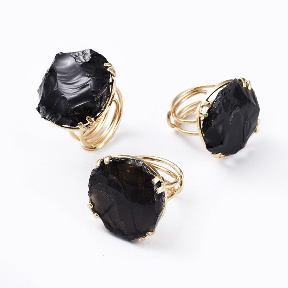 Ring with raw black oxidian pepper - adjustable