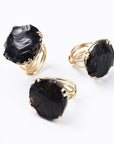 Ring with raw black oxidian pepper - adjustable