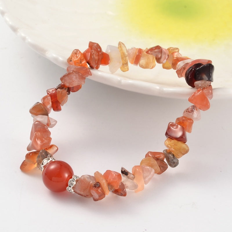 Bracciale Chips elastico con scaglie in Pietra Corniola - Pietra tonda centrale