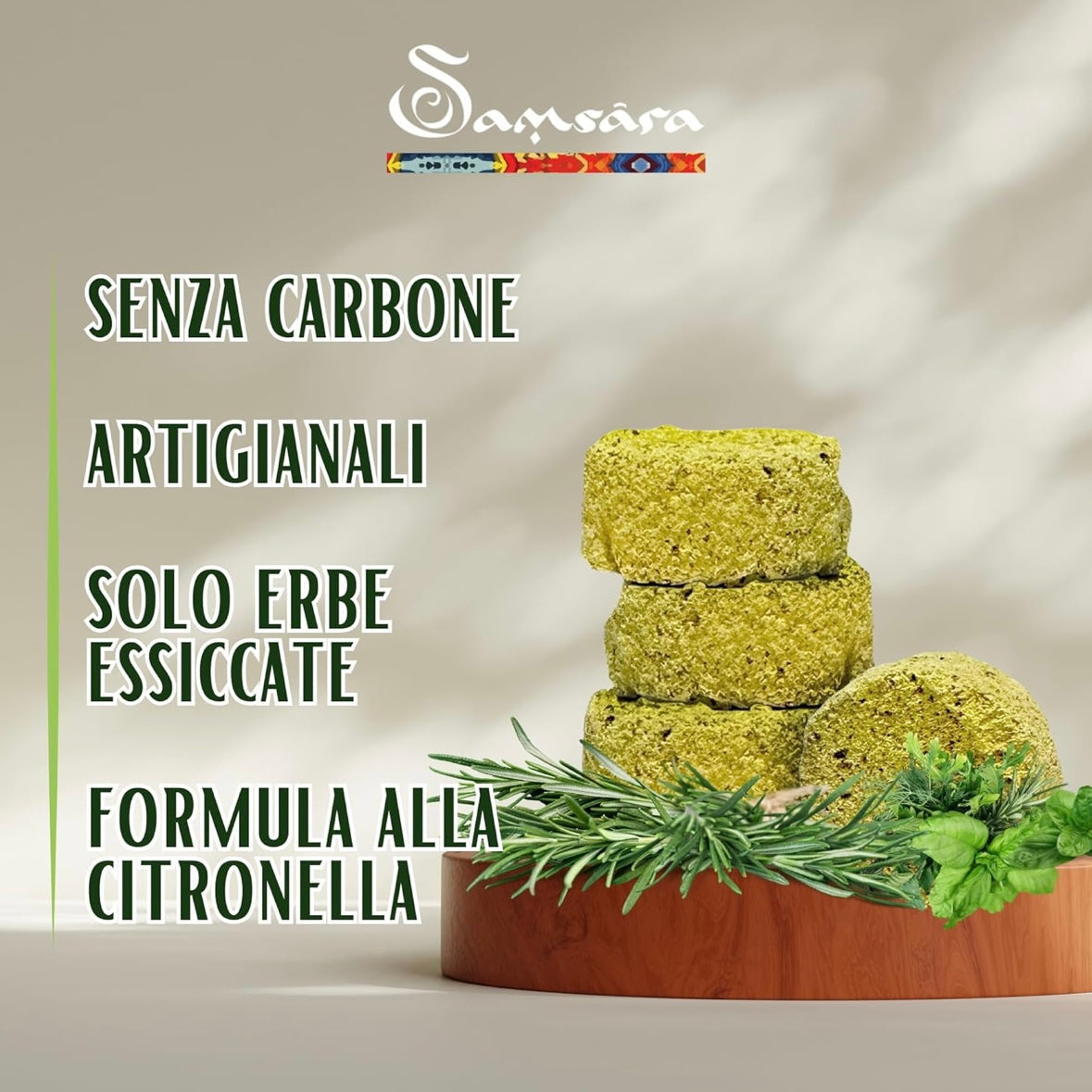 Samsara Carbioncini Anti -mosquito incentive to the 100% natural lemongrass - No coal, no chemical additives, no volatiles - No Mosquitos (8 charcoals)