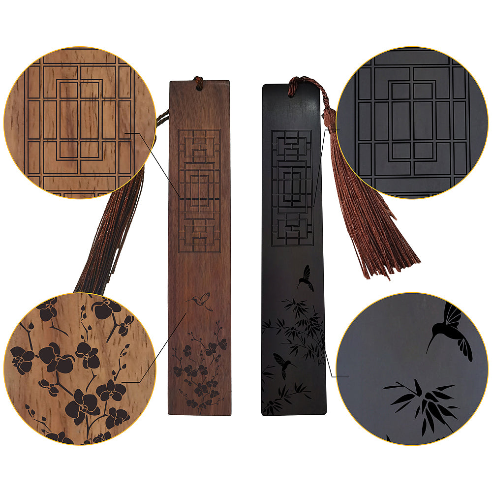 Bookmaking in Rosewood and African Blackwood with engraving - Bamboo and plum flowers