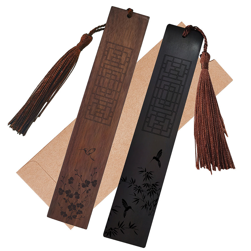 Bookmaking in Rosewood and African Blackwood with engraving - Bamboo and plum flowers