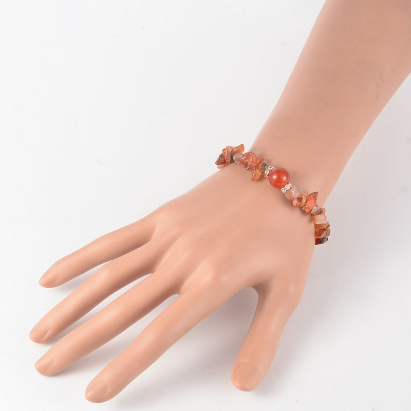 Bracciale Chips elastico con scaglie in Pietra Corniola - Pietra tonda centrale