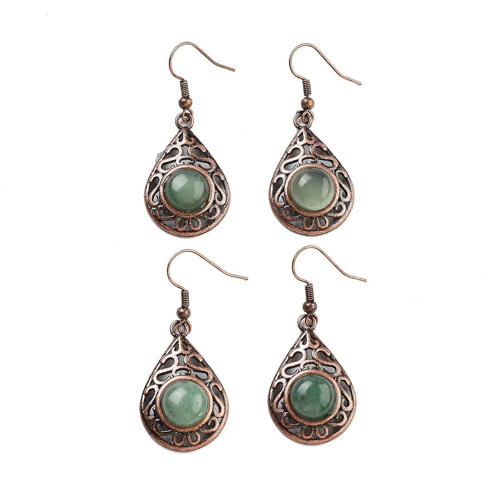 Drop pending earrings with green adventurine stone