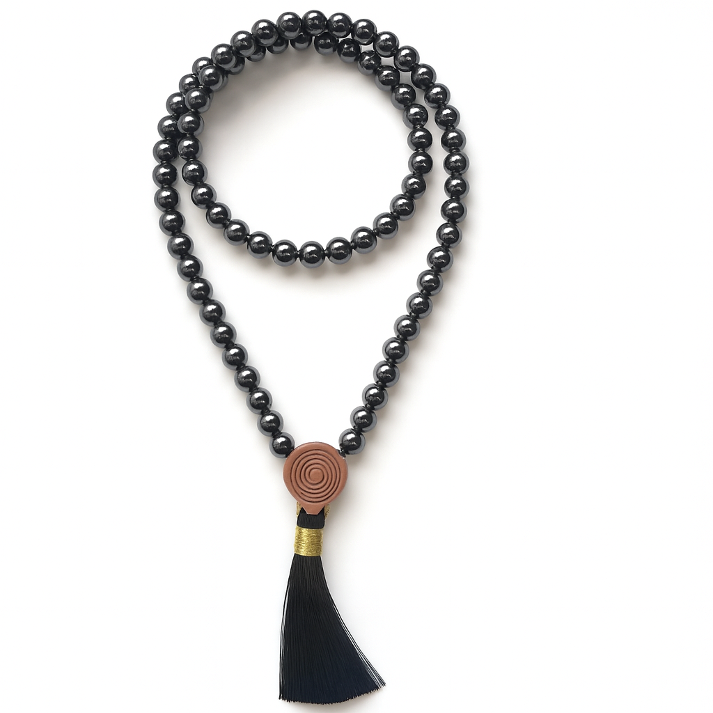 Mala Tibetana Ematite con Nappa - Collana Rosario 108 Perle
