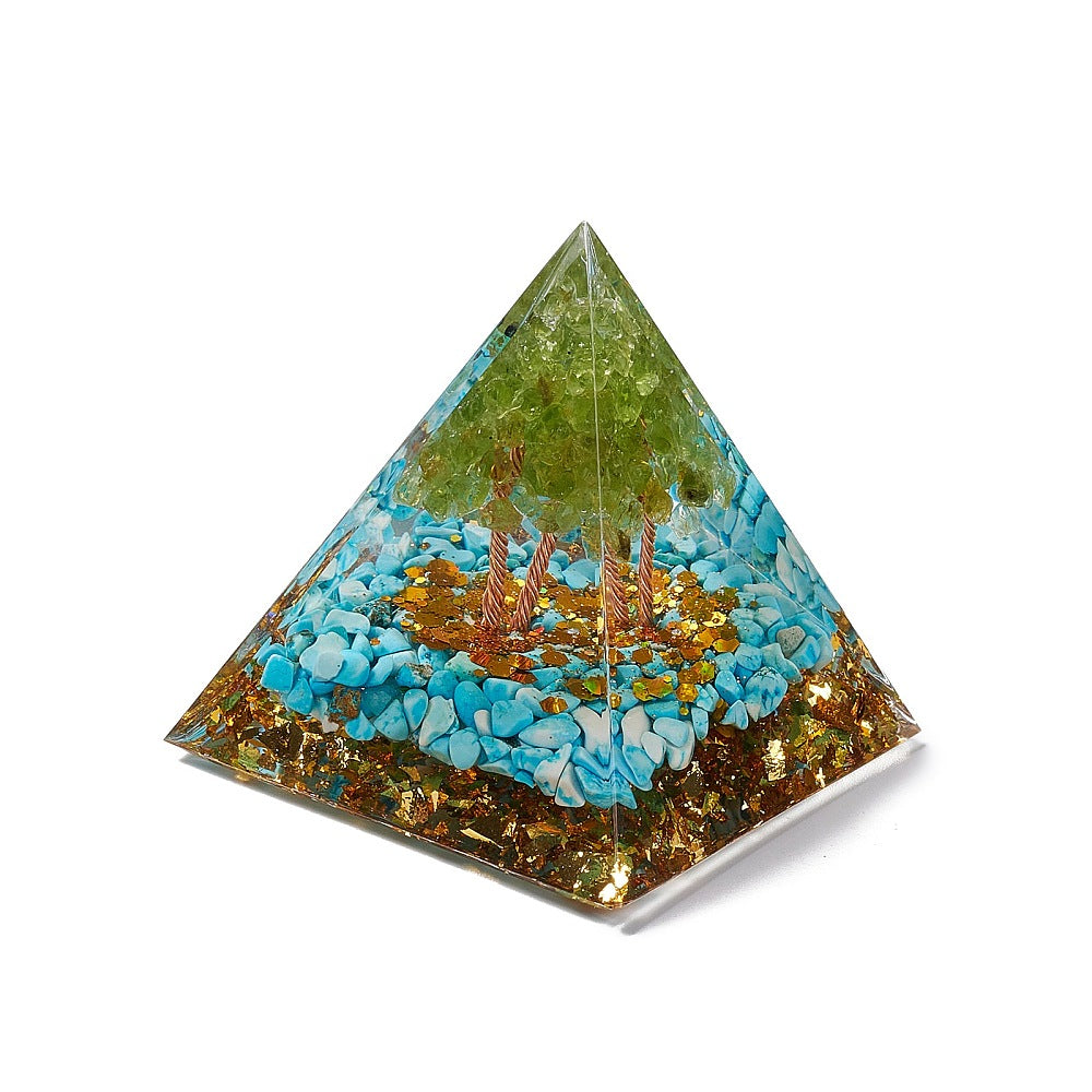 Orgonica pyramid with gold lamina - synthetic turquoise