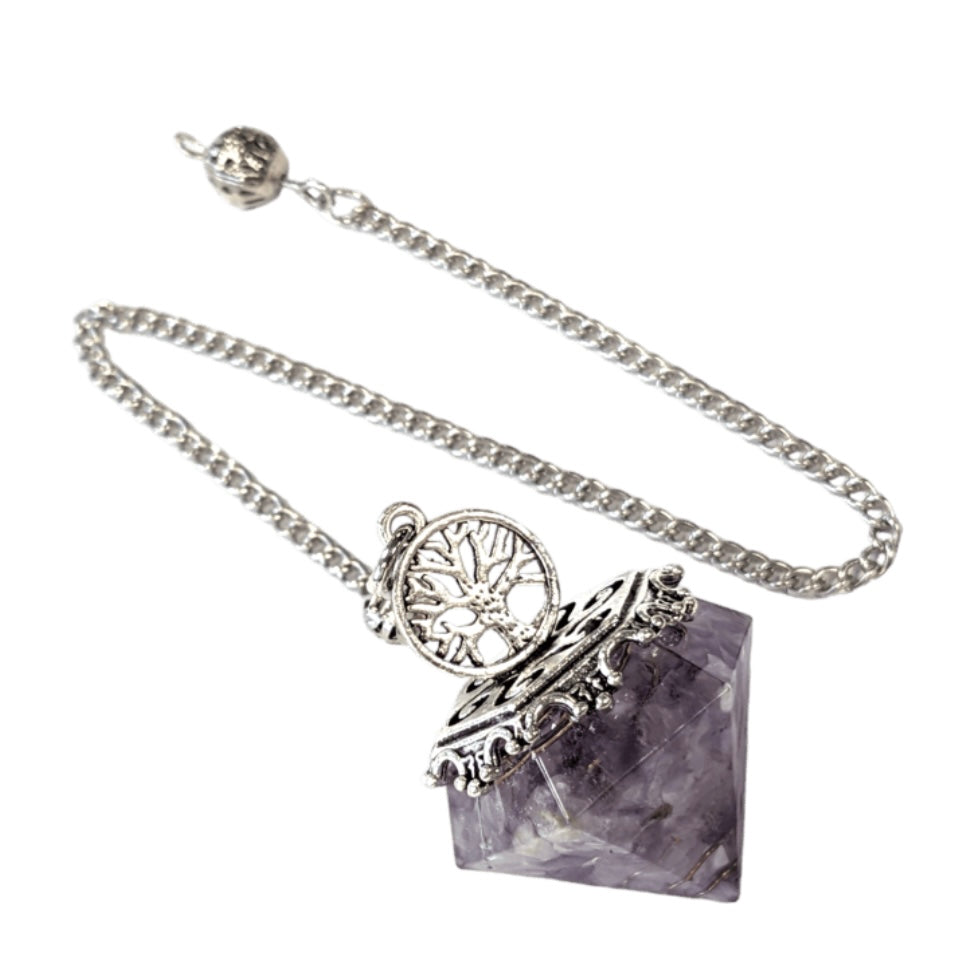 Orgonite pendulum in amethyst with tree of life