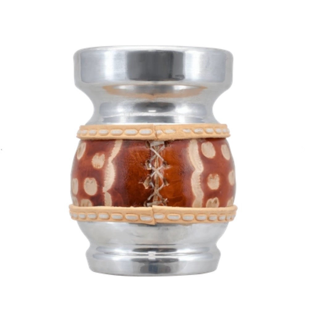 Cebador Mate Calabaza Palo Santo Salvador - Cup on the Holy Palo and leather for Yerba Mate with aluminum pedestal 150ml