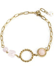 Bracciale con cubo sfaccettato in Quarzo rosa - Acciaio inox