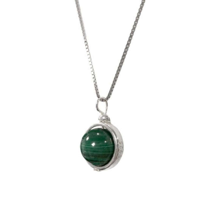 Collana con pendente a sfera in Malachite - Argento 925