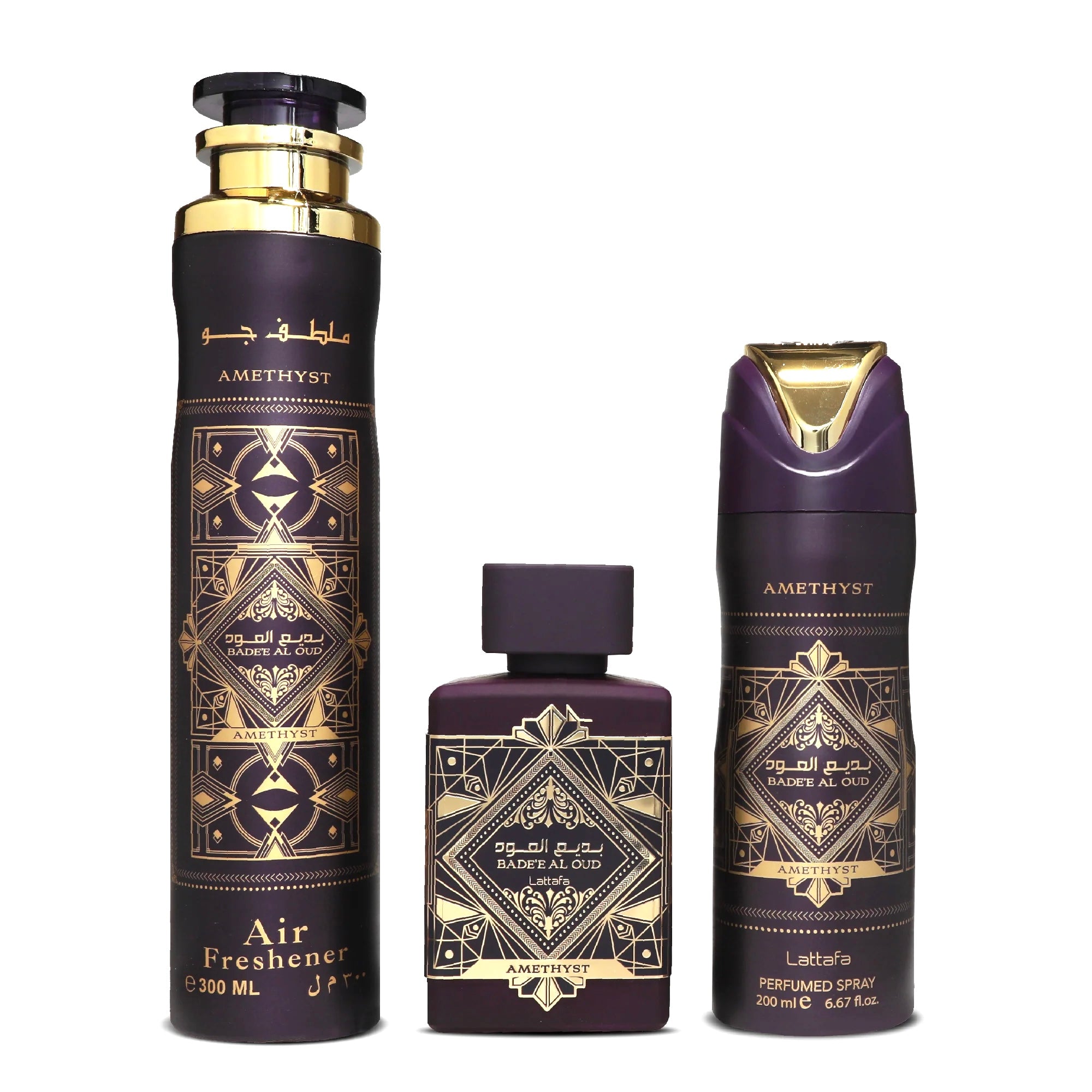 Lattafa Gift set BADE'E AL OUD AMETHYST Profumo, deodorante e deodorante ambiente  - Confezione regalo