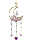 Acchiappa sole a forma di luna con Quarzo rosa - Cristallo 47cm