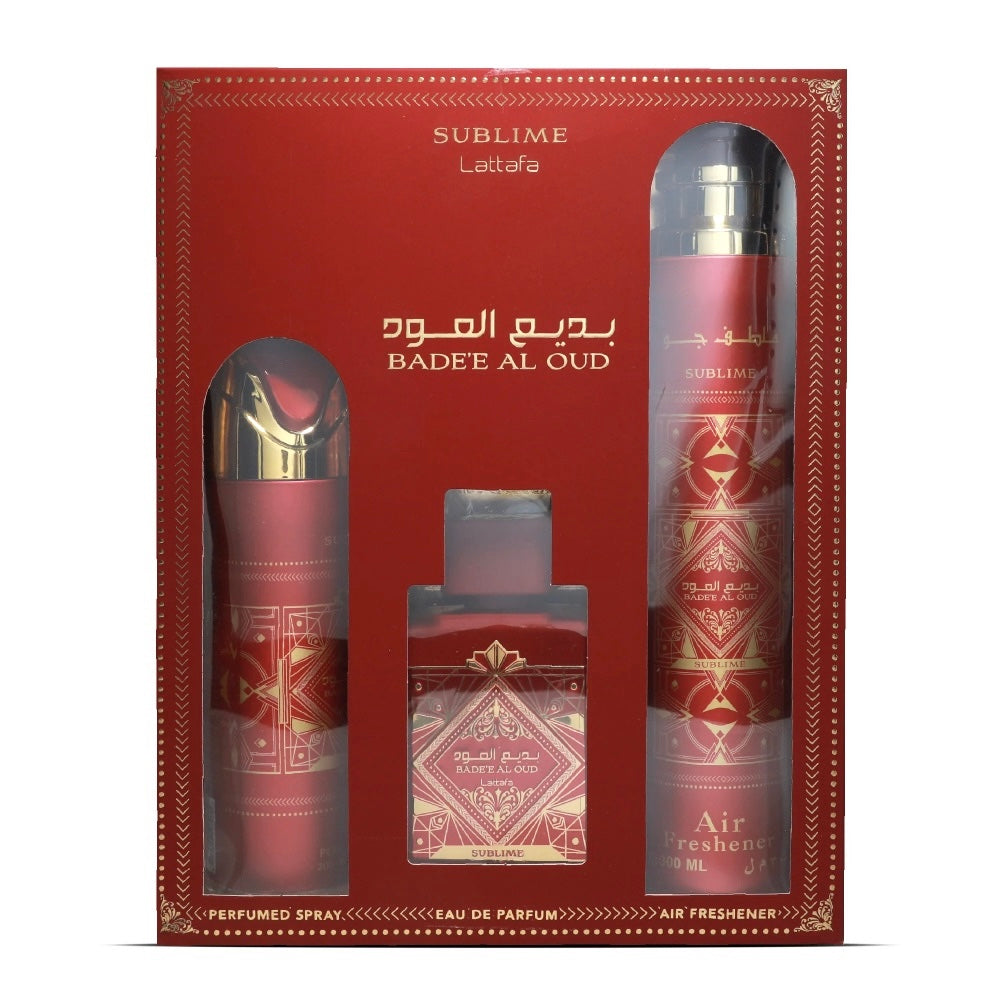 Lattafa Gift set BADE'E AL OUD SUBLIME Profumo, deodorante e deodorante ambiente  - Confezione regalo