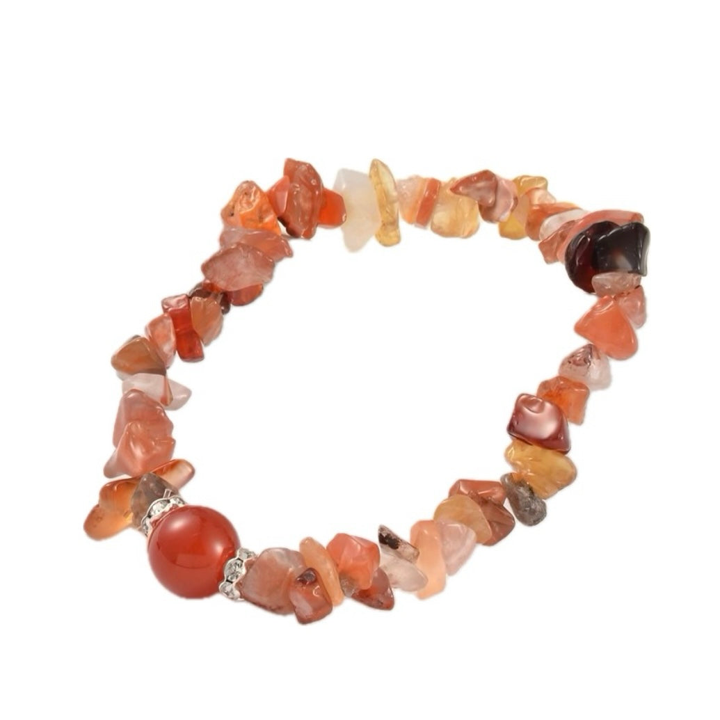 Bracciale Chips elastico con scaglie in Pietra Corniola - Pietra tonda centrale