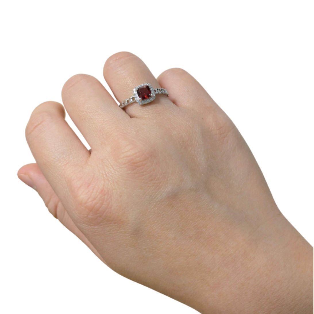 Anello con Granato rosso in argento 925 - Regolabile