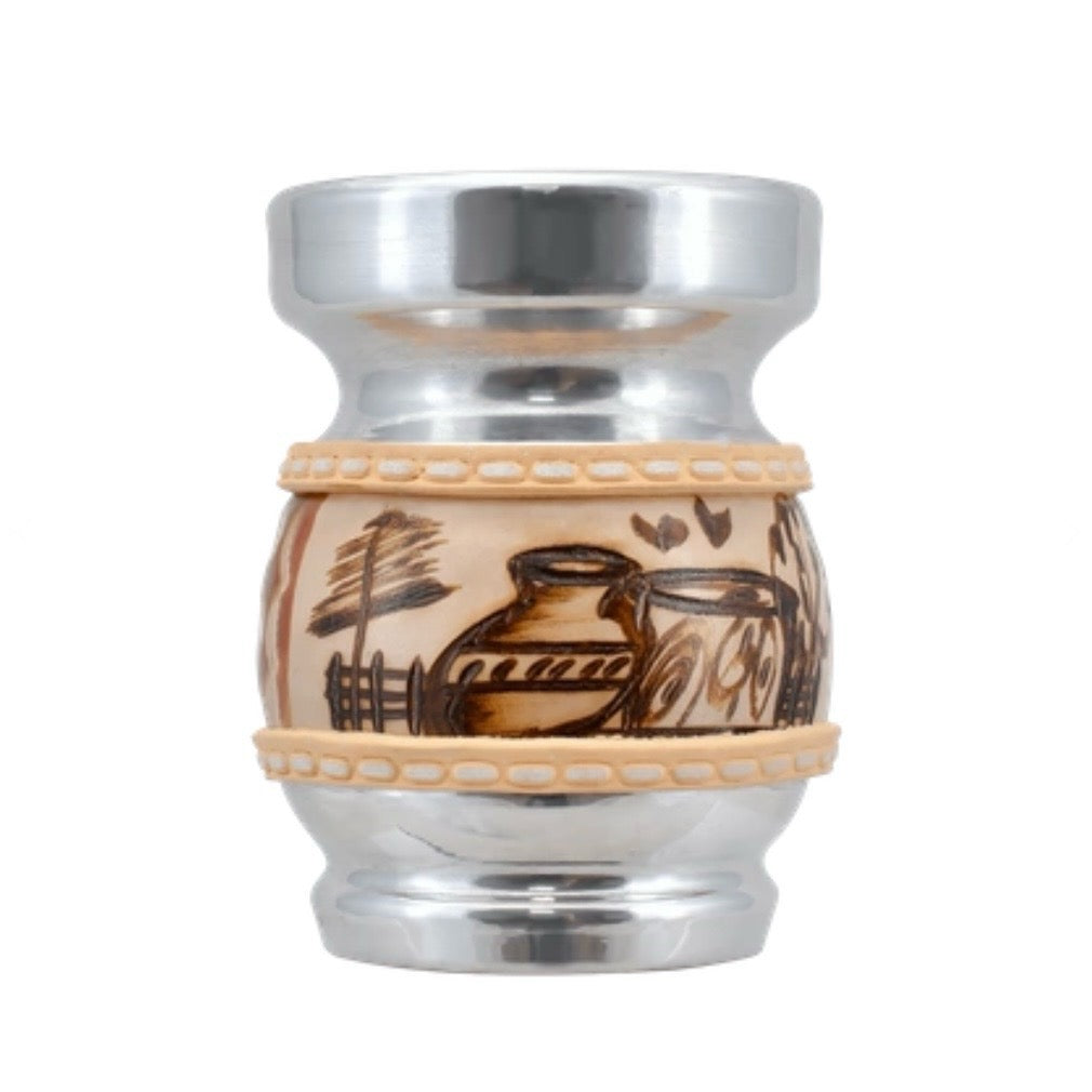 Cebador Mate Calabaza Palo Santo Salvador - Cup on the Holy Palo and leather for Yerba Mate with aluminum pedestal 150ml