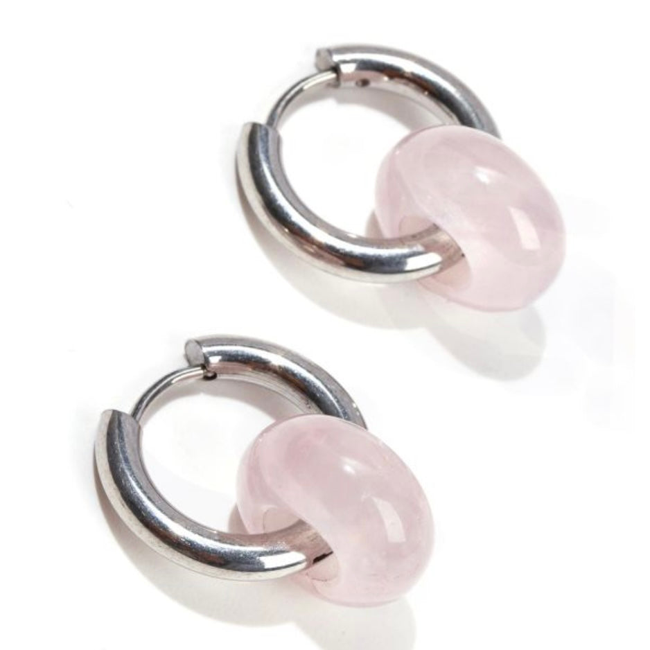 Hope Silver earrings in pink quartz - stainless steel