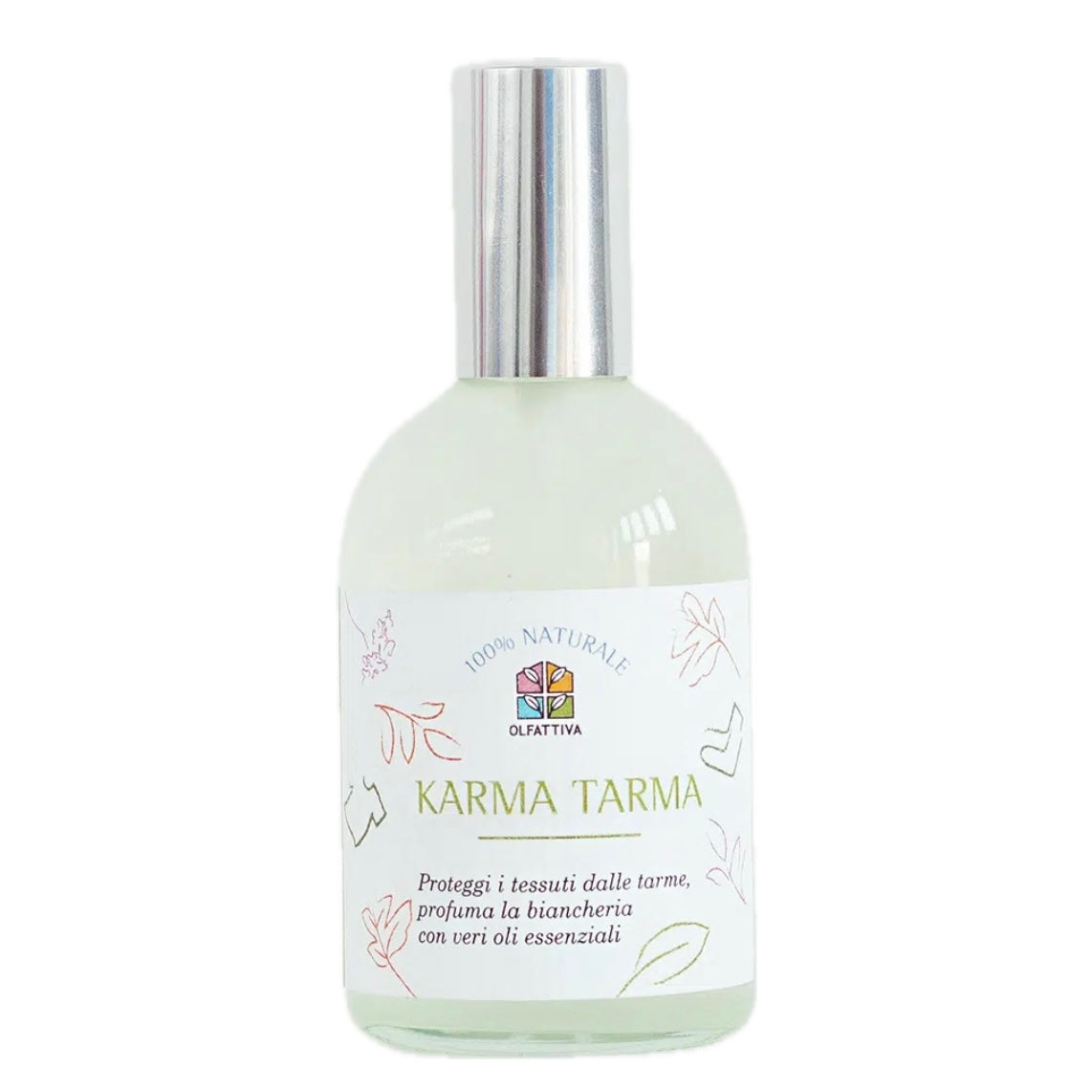Olfattiva Karma Tarma spray 115ml - Proteggi tessuti dalle tarme e profuma la biancheria con veri oli essenziali