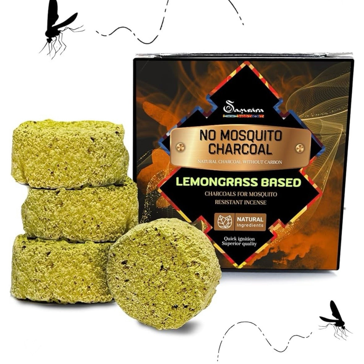 Samsara Carbioncini Anti -mosquito incentive to the 100% natural lemongrass - No coal, no chemical additives, no volatiles - No Mosquitos (8 charcoals)